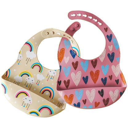 Fashionable Cartoon Printed Waterproof Soft Baby Silicone Bibs Newborn Adjustable Children Burp Cloth Feeding Baby Stuff